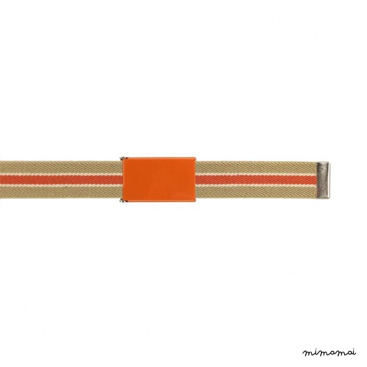 Beige belt, orange buckle with white and orange stripes