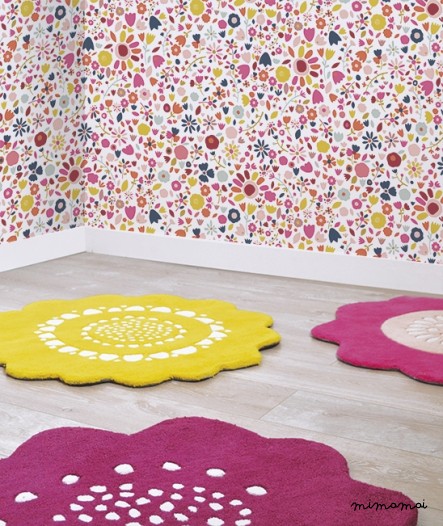 TAPIS COTON (&Oslash;80cm) - FLEUR PRUNE
