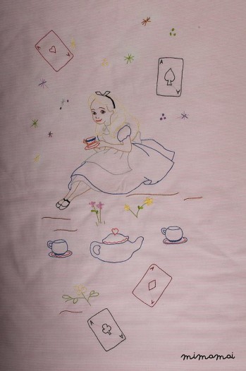 Alice in Wonderland hand embroidered baby girl's blanket baby shower rose white nursery