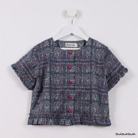 Frilly Button-down Top blue