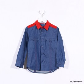 Long-sleeved Shirt with Yoke Detail denim and dark orange