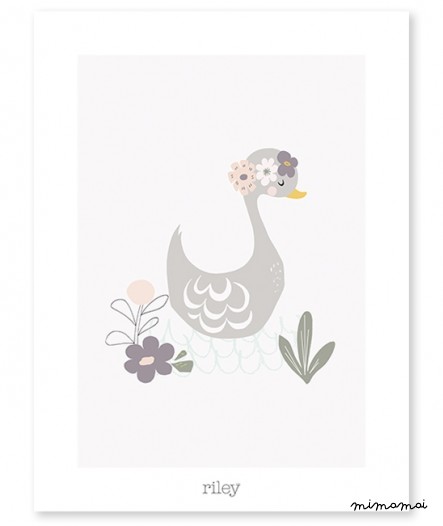 Affiche vintage cygne et fleurs