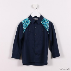 Long-sleeved Pockets Shirt blue with green prints