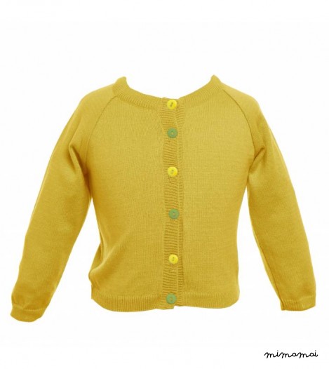 Girls Classic Cotton Cardigan in Mustard