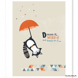 Poster enfant raton laveur dans le ciel