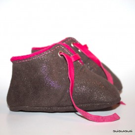 3-6 Months Slippers / Baby Shoes Lamb Leather Glitter Gray