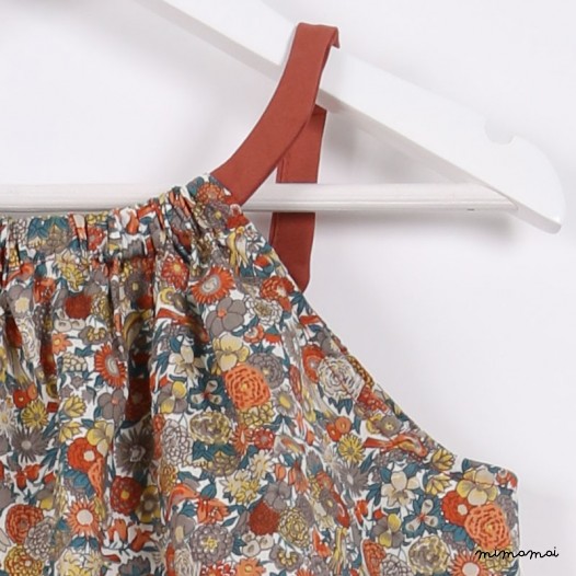 Square-Neck Flare Top orange floral