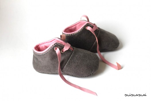 6 - 12 Months Slippers / Baby Shoes Lamb Leather Pink Gray Owo SHOES