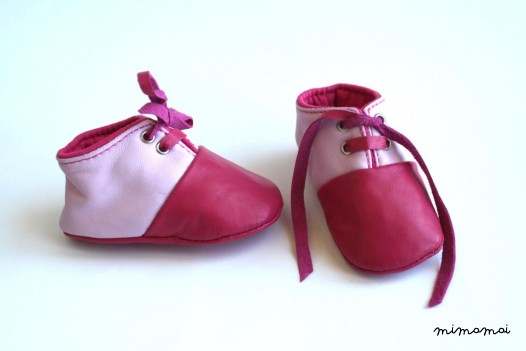 3-6 Months Slippers / Baby Shoes Lamb Leather Pink Pastel and Pink