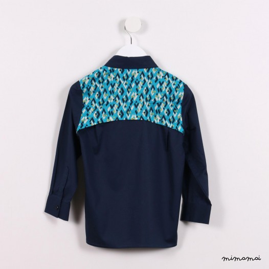 Long-sleeved Pockets Shirt blue with green prints