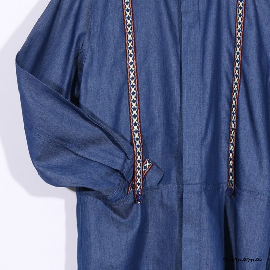 Long-sleeved Suspenders Shirt dark denim