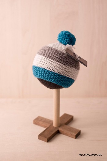 Baby hat, Stripey baby hat, knitted hat, striped hat, bobble pompom hat in Bright Teal