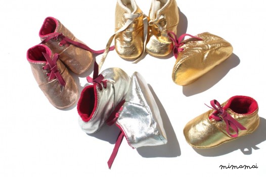 12-18 Months Slippers / Baby Shoes Lamb Leather Glitter Dore Golden Pink