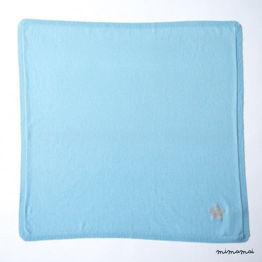 Cashmere Baby Blanket with Star - Light Blue