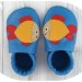 Pantofole, scarpe in pelle suola morbida a mano - pesce blu-rosso-