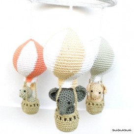Baby girl mobile with peach coral and gray hot air balloons