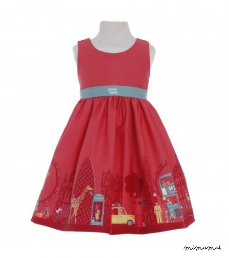Martha Dress London Print in Raspberry