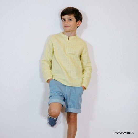 Chemise col mao en lange jaune Maxence