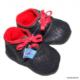 SALE 12 - 18 Months Slippers / Baby Shoes Lamb Leather Black Red