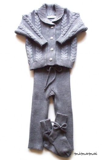 Babies/Children's/Toddler's Cable knit Merino wool Shawl collar Cardigan, pants and socks/outfit