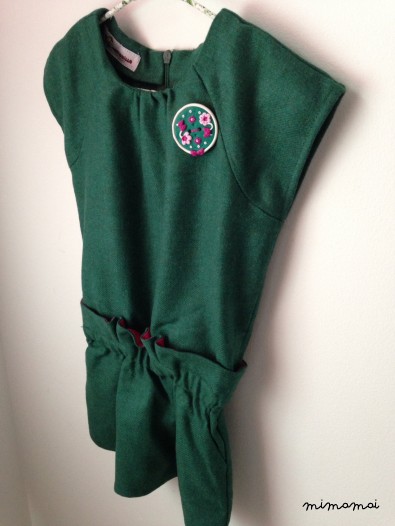 Soft wool dress for girls, gown, green pine, size 4-5 wool dress, autumn, green