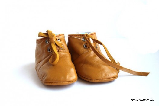 18-24 Months Slippers / Baby Shoes Lamb Leather Mustard