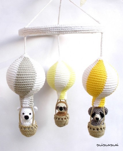 Custom baby mobile, personalized hot air balloon mobile