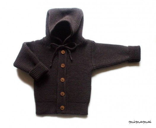 Children's Virgin wool Hooded Cardigan with handmade oak buttons