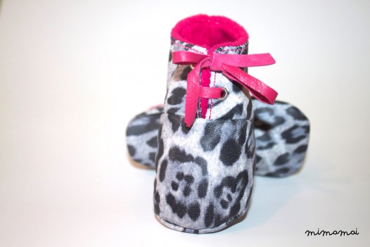 6-12 Months Slippers / Baby Shoes Lamb Leather Leopard Pink