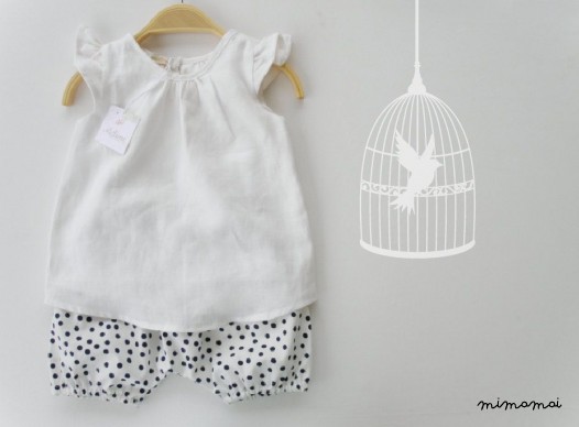 Linen Blouse and Bloomers Set, Polka dots