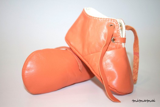 12-18 Months Slippers / Baby Shoes Lamb Leather orange peach