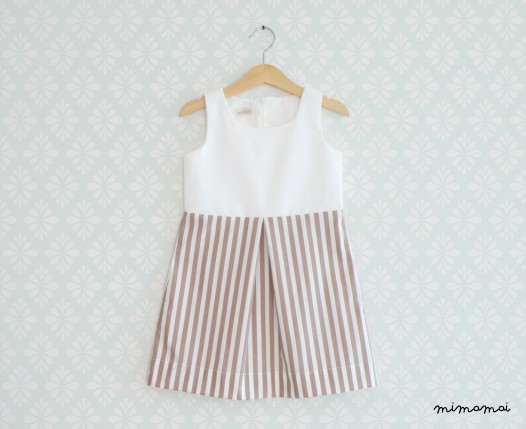 White and brow striped Dress for little girls