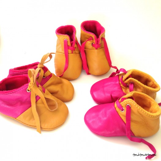 SALE 6-12 Months Slippers / Baby Shoes Lamb Leather Pink Mustard Yellow