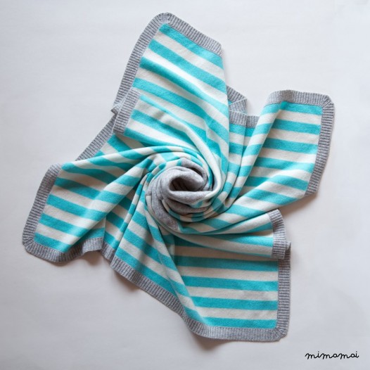 Striped Cashmere Blanket with Star - Turquoise