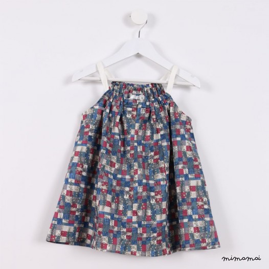 Square-Neck Flare Top blue and maroon