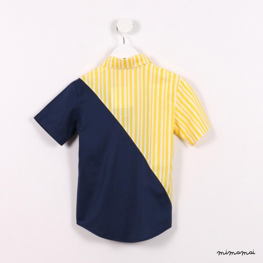 Short-sleeved Slash Shirt yellow and navy