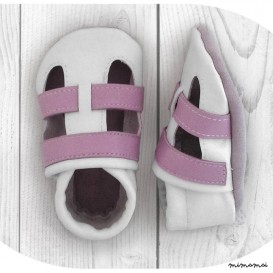 A mano morbida pelle suola scarpa - sandalo, bianco-viola per bambino, bambino, bambini, estate