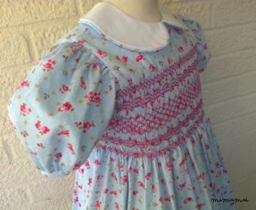 Blue & Print Floral Print 100% cotton hand smocked in Blue and Pink