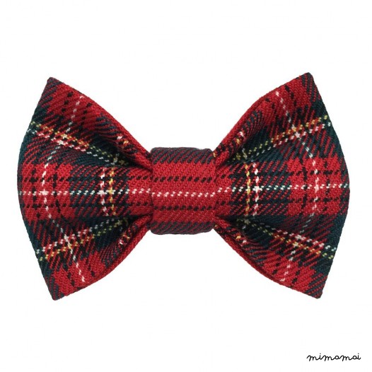 Child red tartan bow tie, polyester and viscose