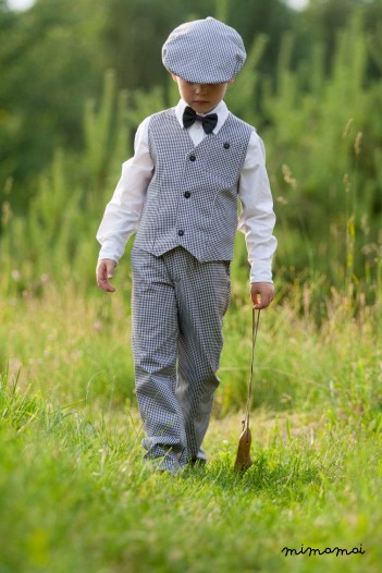 Natural cotton vest checked