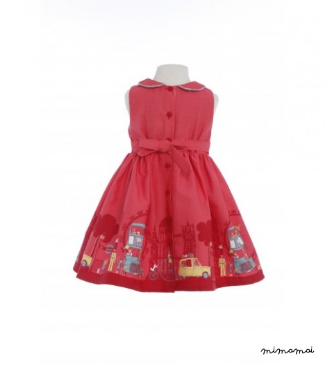Millie Dress London Print in Raspberry