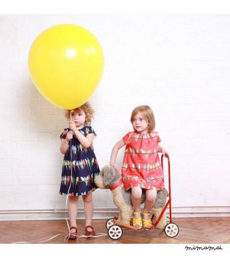 Girls Georgina Dress in Pink Budgies