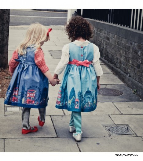 Millie Dress London Print in Midnight Blue