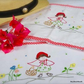 Red Riding Hood baby linen sheet pillowcase,hand embroidered,cradle stroller