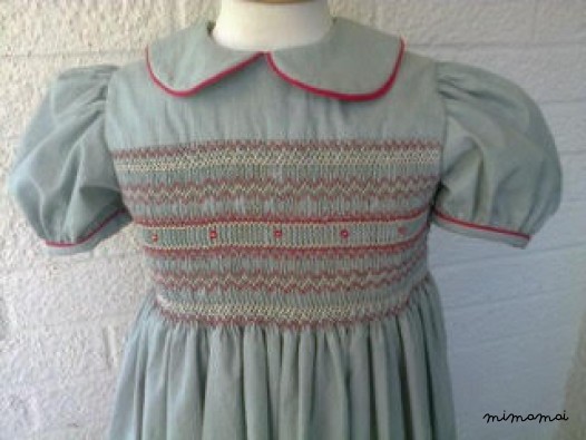 Green stripe 100% cotton hand smocked