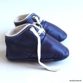 6-12 Months Slippers / Baby Shoes Lamb Leather Blue white