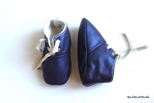 6-12 Months Slippers / Baby Shoes Lamb Leather Blue white