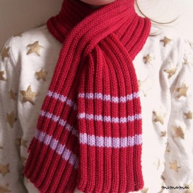 Childrens scarf, Merino wool, Ruby Red & Lilac