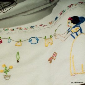Snow White cradle bedding, baby sheets and pillowcase, hand embroidered