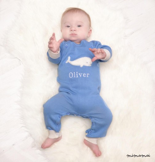 Personalised Cotton Knit Blue Baby Romper